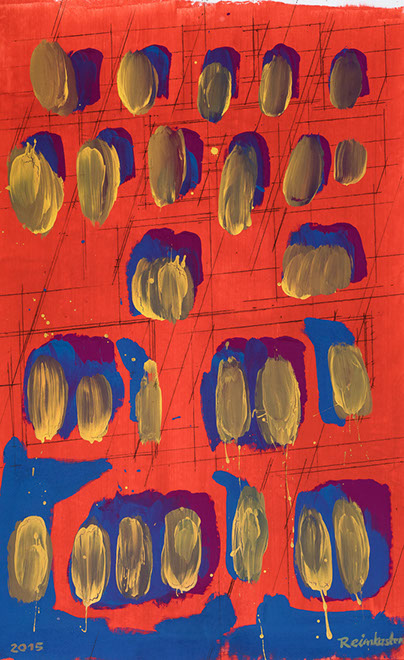 Ulrich Reimkasten, Rhythm Section 7, 2015, Pigmente, Acryl, Leim, Kreide auf Leinwand, 155 x 95 cm, Rot-Gelb-Blau [31/33], Repro: Jule Roehr