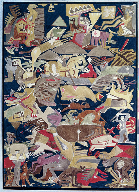 Ulrich Reimkasten, Raum 15, 2015, Pigmente, Acryl, Leim auf Leinwand, 155 x 95 cm, Rot-Gelb-Blau [23/33], Repro: Jule Roehr