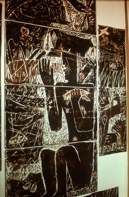 Ulrich Reimkasten, Raum 15, 2015, Pigmente, Acryl, Leim auf Leinwand, 155 x 95 cm, Rot-Gelb-Blau [23/33], Repro: Jule Roehr