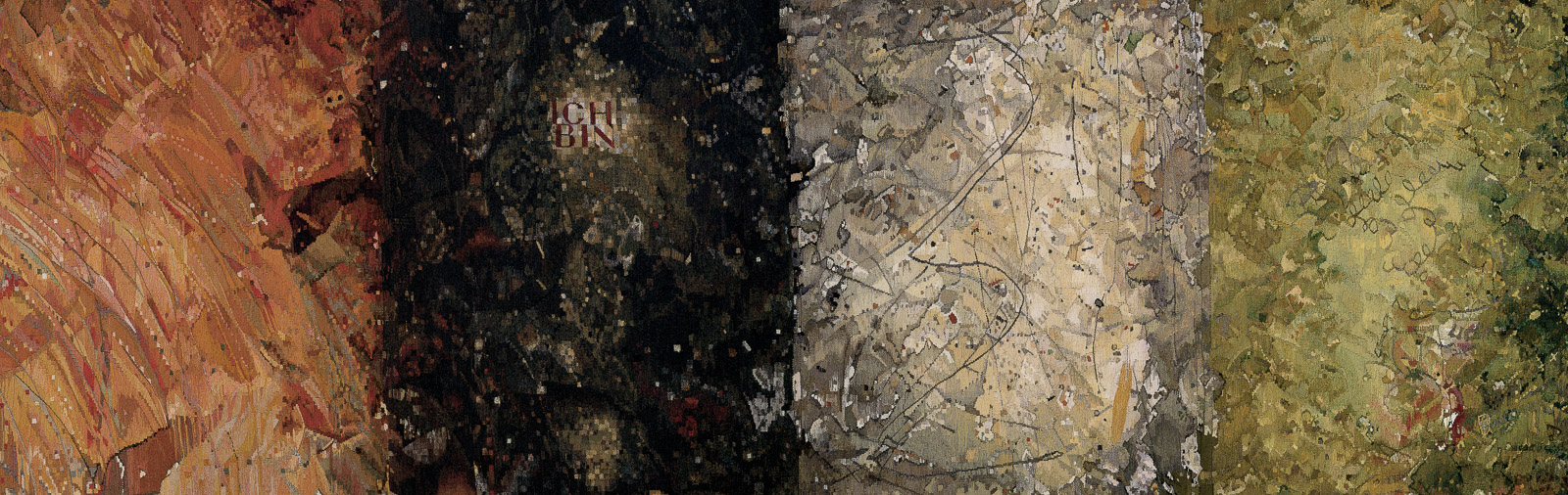 Ulrich Reimkasten, Ich bin, 2000, Gobelin, Wolle auf Baumwolle Ausführung: Antje Müller-Reimkasten, 120 x 680 cm, Repro Reinhard Hentze