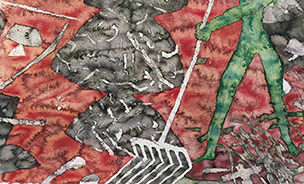 Ulrich Reimkasten, Herbstengel, 1988, Pigmente, Kirschgummi, Kohlezeichnung auf Bütten, 105 x 78 cm