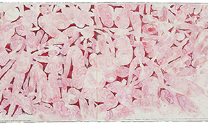 Ulrich Reimkasten, Blinder Fleck - Toter Winkel, 1990, Pigmente Kirschgummi auf Bütten, 78 x 210 cm
