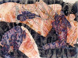 Ulrich Reimkasten, Couch 3, 1990, Pigmente, Kirschgummi auf Bütten, 78 x 105 cm