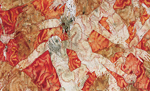 Ulrich Reimkasten, Tänzerinnen im Staub IV, 1991, Pigmente, Kirschgummi, Kohle auf Bütten, 78 x 105 cm