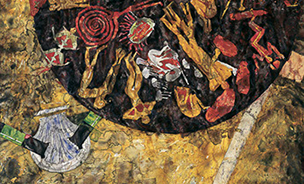 Ulrich Reimkasten, Schwarze Sonne, 1992, Pigmente, Kirschgummi auf Bütten, hinter Glas, 220 x 114 cm, Repro: André Gessner