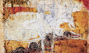 Ulrich Reimkasten, Höhle-Höhle, 1995, Kohle, Pigmente, Kirschgummi auf Bütten, Acrylglasrahmen, 235 x 105 cm