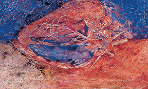 Ulrich Reimkasten, Herz am Strand, 1996, Pigmente, Kirschgummi auf Bütten von der Rolle, 101 x 154 cm, Repro: Susanne Mundt