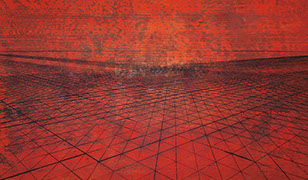 Ulrich Reimkasten, Matrix, 2003, Pigmente, Acryl, Leim, Kohle auf Leinwand, 140 x 240 cm, Tzolkin [7/17], Repro: Thomas Richter