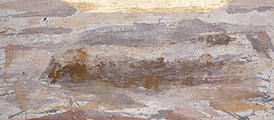 Ulrich Reimkasten, Sinai, 2004, Pigmente, Acryl, Leim, Schlagmetall auf Leinwand, 150 x 340 cm, Repro: Joachim Blobel
