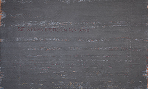 Ulrich Reimkasten, Die Wellen ersticken den Wind, 2006, Pigmente, Graphit, Acryl, Leim auf Jute, 200 x 260 cm, Tzolkin [12/17], Repro: Joachim B