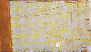 Ulrich Reimkasten, Ideale Linie, 2006, Pigmente, Acryl, Leim, Kohle auf Leinwand, 160 x 280 cm, Tzolkin [15/17], Repro: Joachim Blobel