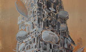 Ulrich Reimkasten, Babel II, 2008, Pigmente, Acryl, Leim auf Leinwand, 160 x 110 cm, Türme [2/4], Repro: Joachim Blobel