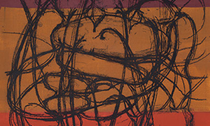 Ulrich Reimkasten, Granate Streifen, 2008, Pigmente, Acryl, Leim, Kohle auf Leinwand, 220 x 135 cm, Granate [3/6], Repro: Joachim Blobel