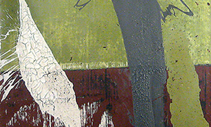 Ulrich Reimkasten, Mann - Hund - Geschwindigkeit, 2008, Pigmente, Acryl, Leim auf Leinwand, 210 x 155 cm