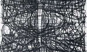 Ulrich Reimkasten, Reihe, 2008, Kohlezeichnung auf grundierter Leinwand, 200 x 100 cm, 1mal2Meter [2/8], Repro: Joachim Blobel