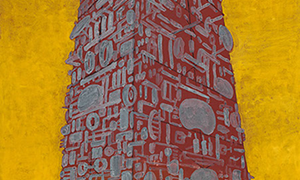 Ulrich Reimkasten, Babel III, 2009, Pigmente, Acryl, Leim, Kohle auf Leinwand, 160 x 110 cm, Türme [3/4], Repro: Joachim Blobel
