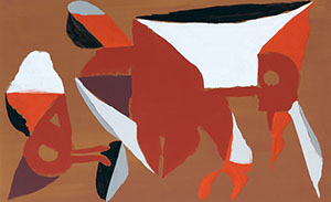 Ulrich Reimkasten, Komposition mit Ameise, 2010, Pigmente, Acryl, Leim auf Leinwand, 135 x 220 cm, Japanische Puppen [8/8], Repro: Joachim Blobe