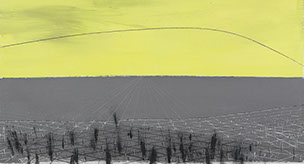 Ulrich Reimkasten, Schöne Linie, 2011, Pigmente, Acryl, Leim, Kohle, Kreide auf Leinwand, 130 x 240 cm, Horizonte [1/7], Repro: Joachim Blobel