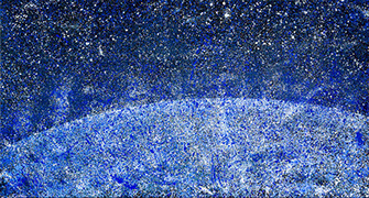Ulrich Reimkasten, Blaue Sonne III, 2014, Pigmente, Acryl, Leim auf Jute, 215 x 410 cm, Blaue Sonnen [1/2], Repro: Joachim Blobel