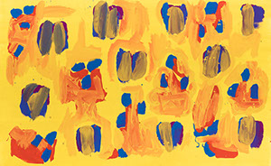Ulrich Reimkasten, Rhythm Section 2, 2015, Pigmente, Acryl, Leim auf Leinwand, 95 x 155 cm, Rot-Gelb-Blau [26/33], Repro: Jule Roehr