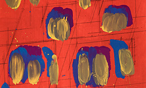 Ulrich Reimkasten, Rhythm Section 7, 2015, Pigmente, Acryl, Leim, Kreide auf Leinwand, 155 x 95 cm, Rot-Gelb-Blau [31/33], Repro: Jule Roehr